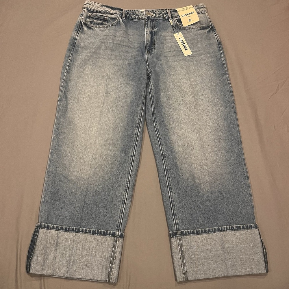 L'AGENCE Leighton Ultra High-Rise Cuff Stovepipe Cristo Size 34 Cotton NWT - Picture 2 of 11